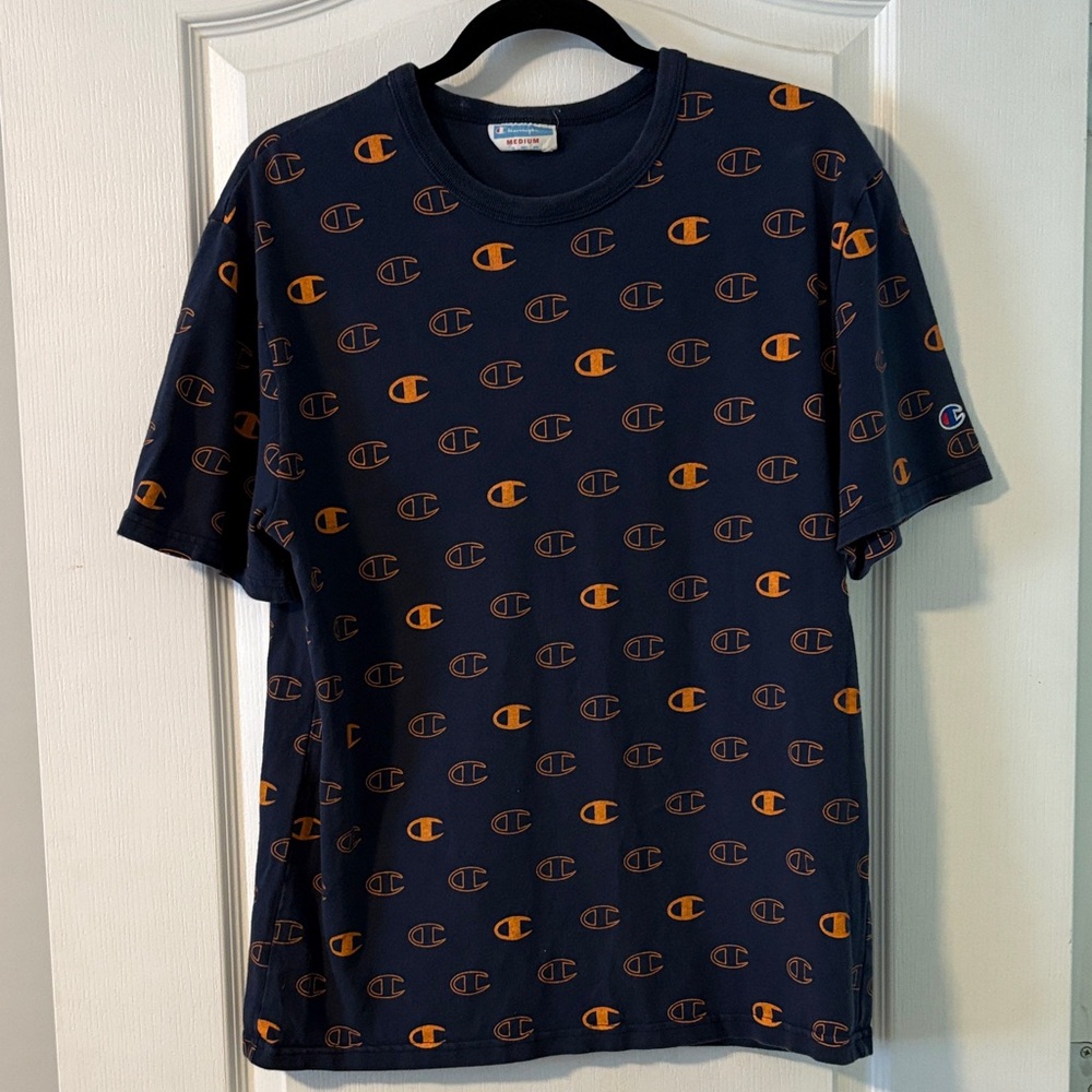 Champion Men's Navy Tee with Orange Pattern